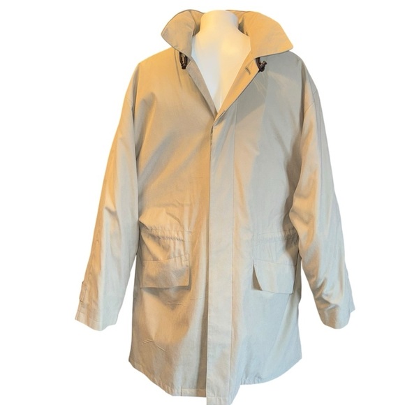 London Fog Men's Medium Regular Beige All Weather Zip Out Liner Mid Trench Coat - Picture 2 of 16